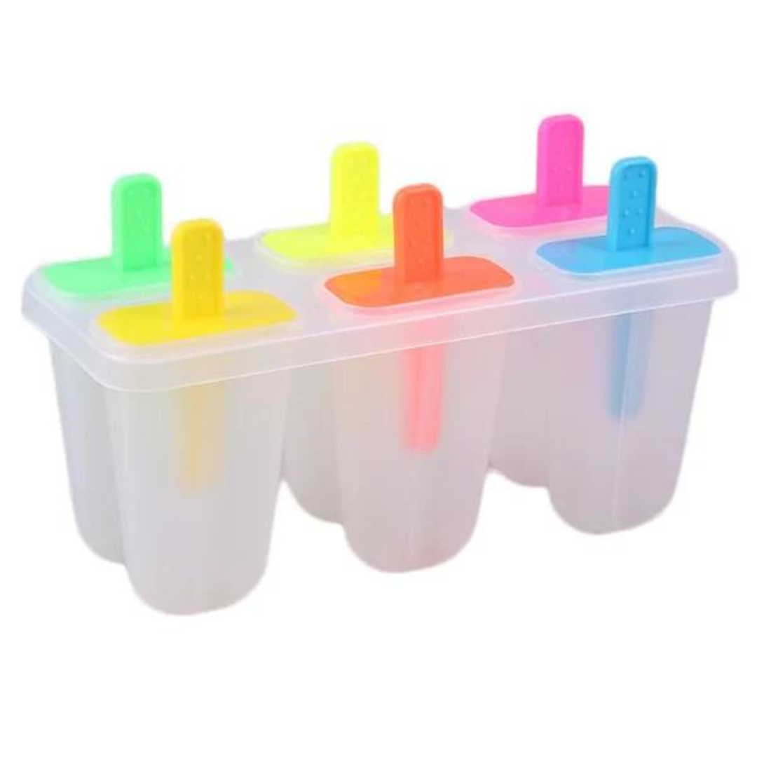 Pack of 6 Reusable Ice Cream & Kulfi Molds – Multicolor Plastic Set for Homemade Ice Lollies and Popsicles