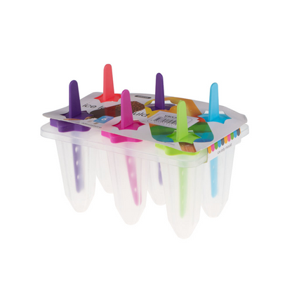 Pack of 6 Reusable Ice Cream & Kulfi Molds – Multicolor Plastic Set for Homemade Ice Lollies and Popsicles