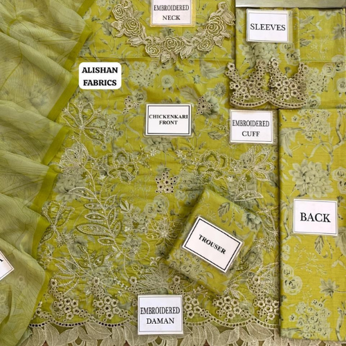 3 piece luxury embroidered lawn collection. women unstitched dress IZ-0127 NK