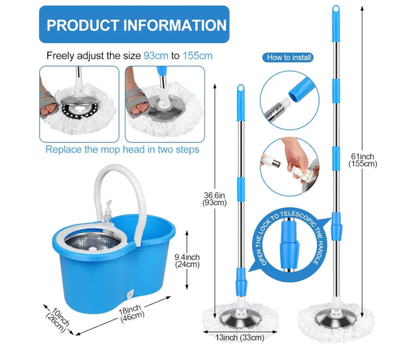 360° Rotating Extendable Wall & Floor Cleaning Mop Adjustable Long Handle Cleaning Mop for Walls & Floors Multi-Purpose 360° Spin Cleaning Mop with Extendable Rod Rotatable Wall Cleaning Mop for Home Deep Cleaning