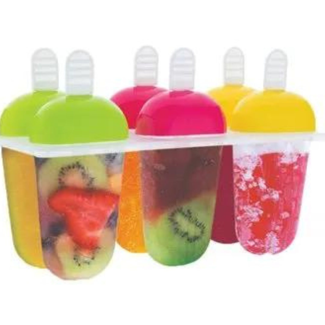 Pack of 6 Reusable Ice Cream & Kulfi Molds – Multicolor Plastic Set for Homemade Ice Lollies and Popsicles