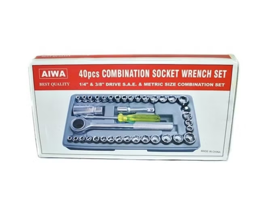 Aiwa 40 Piece Tool Kit Set Original Aiwa 40-Piece Tool Kit Set – Socket Ratchet Wrench, Screwdriver Bits & Repair Tools. One complete toolkit for home, car, bike & everyday repairs
