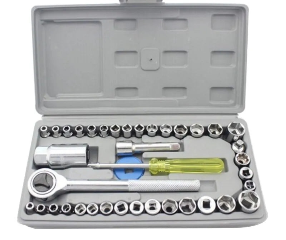 Aiwa 40 Piece Tool Kit Set Original Aiwa 40-Piece Tool Kit Set – Socket Ratchet Wrench, Screwdriver Bits & Repair Tools. One complete toolkit for home, car, bike & everyday repairs