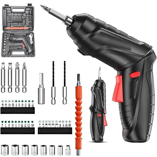 47-in-1 Cordless Electric Screwdriver Kit with Rechargeable Battery, Rotatable Handle & LED Light for Home Repair, Electronics & DIY