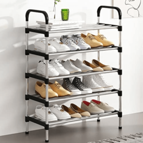4,5 Layer Stainless Steel Shoe Rack, Space-Saving Compact Footwear & Trainer Storage Organizer