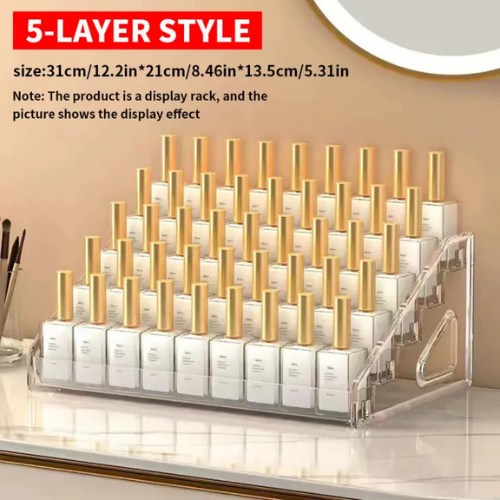 5-Layer Acrylic Cosmetic Display Rack | Makeup, Nail Polish & Lipstick Storage Organizer
