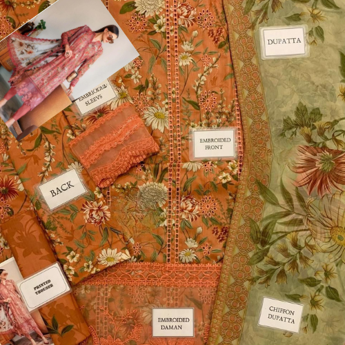 3 piece luxury lawn collection. women unstitched dress MB-0126.