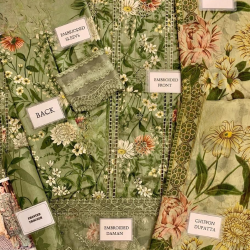 3 piece luxury lawn collection. women unstitched dress MB-0126.