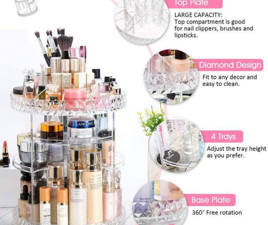 360° Rotating Makeup Organizer – 3D Cosmetic Organizer Adjustable Layers, Large Capacity Transparent Storage (LD-188)