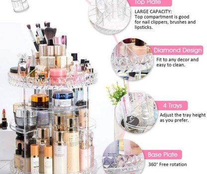 360° Rotating Makeup Organizer – 3D Cosmetic Organizer Adjustable Layers, Large Capacity Transparent Storage (LD-188)