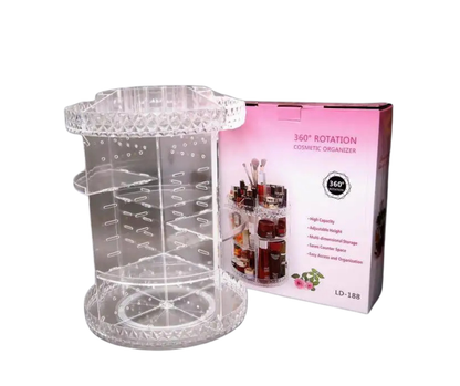 360° Rotating Makeup Organizer – 3D Cosmetic Organizer Adjustable Layers, Large Capacity Transparent Storage (LD-188)