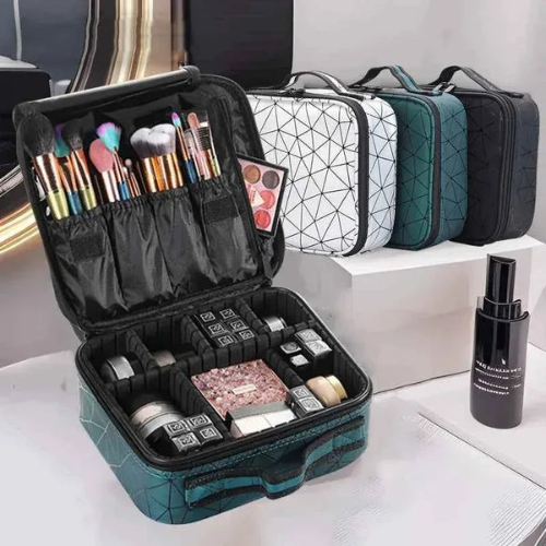 Diamond Cut Makeup Organizer Bag Compact Travel Cosmetic Pouch for Women, Small Capacity Zipper Storage Bag for Makeup, Skincare, Jewelry & Beauty Accessories