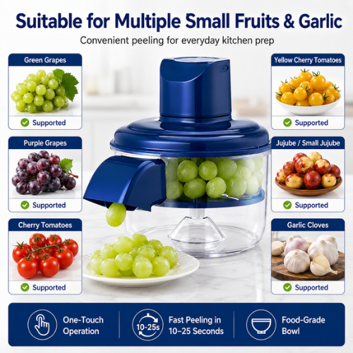 Rechargeable Electric Vegetable and Fruits Peeler Portable automatic peeler for garlic, small fruits, and vegetables, offering fast peeling with easy one-button operation.