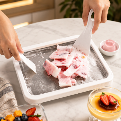 Instant Rolled Ice Cream Maker Pan with Scraper DIY Frozen Yogurt & Sorbet Making Plate