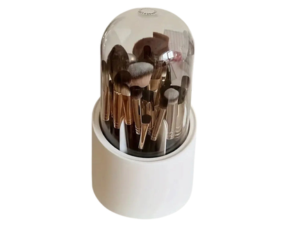 360° Rotating Makeup Brush Storage Box, Transparent Dustproof Cosmetic Organizer with 7 Slots, Portable Desktop Holder for Makeup Brushes, Lipsticks & Pens, Display Stand for Bedroom Dresser, Bathroom Countertop & Vanity Table