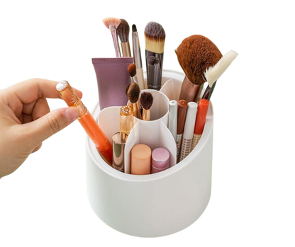 360° Rotating Makeup Brush Storage Box, Transparent Dustproof Cosmetic Organizer with 7 Slots, Portable Desktop Holder for Makeup Brushes, Lipsticks & Pens, Display Stand for Bedroom Dresser, Bathroom Countertop & Vanity Table