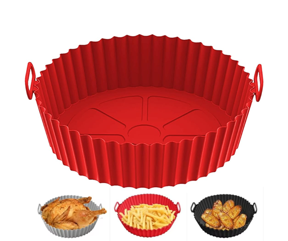 Reusable Food Grade Silicone Air Fryer Pot Liner Non-Stick Round Basket for Baking, Roasting, Grilling & Easy Cleaning