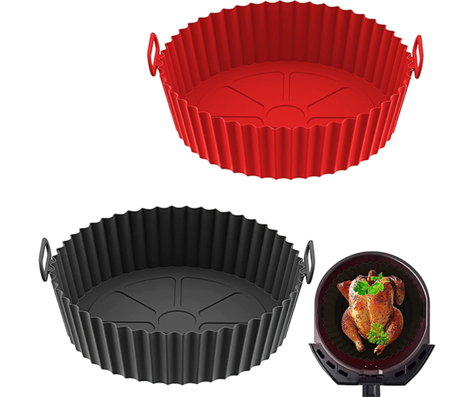 Reusable Food Grade Silicone Air Fryer Pot Liner Non-Stick Round Basket for Baking, Roasting, Grilling & Easy Cleaning