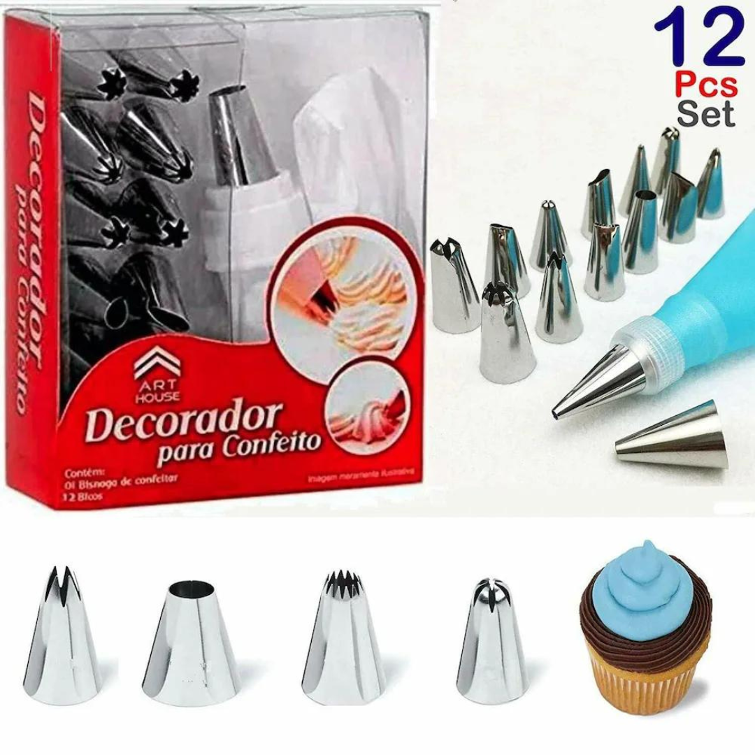 12-Piece Cake Decorating Kit Includes Frosting Bag, Icing Tips, and Steel Nozzles
