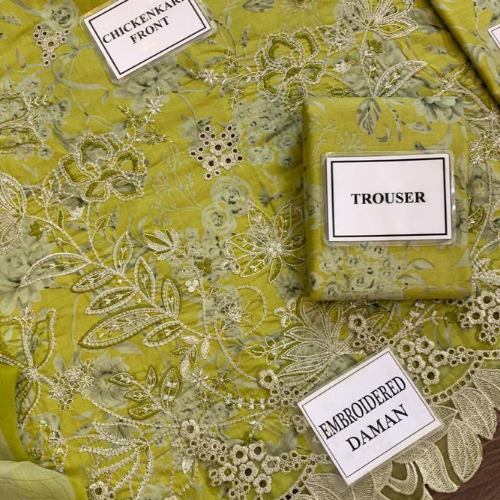 3 piece luxury embroidered lawn collection. women unstitched dress IZ-0127 NK