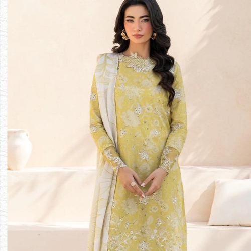 3 piece luxury embroidered lawn collection. women unstitched dress IZ-0127 NK