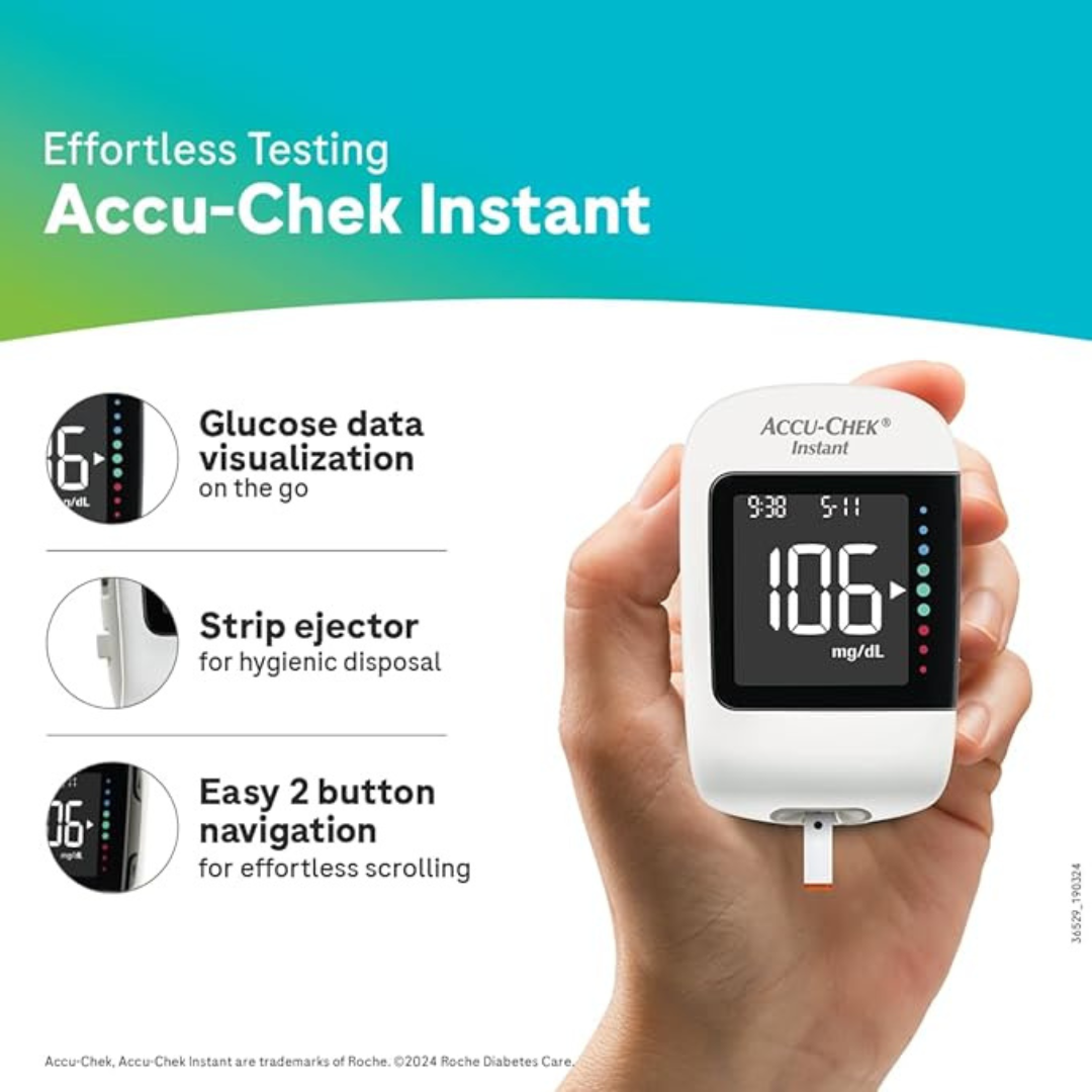 accu chek instant glucometer. with 10 strips free. blood glucose checkersugar machine