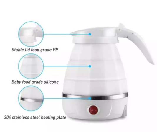 Portable Foldable Electric Travel Kettle  Collapsible Silicone Water Boiler  Lightweight Hot Water Kettle for Tea, Coffee & Travel