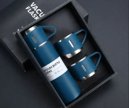 Stainless Steel Vacuum Insulated Thermos 500ml (3PCS) with 2 Cups – Hot & Cold Bottle Travel Set.steel water bottle, vacuum flask, thermos bottle, hot cold bottle, travel flask set