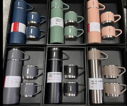 Stainless Steel Vacuum Insulated Thermos 500ml (3PCS) with 2 Cups – Hot & Cold Bottle Travel Set.steel water bottle, vacuum flask, thermos bottle, hot cold bottle, travel flask set